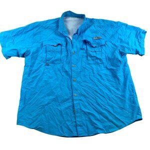 Columbia Men's Fishing Shirt Size XL PFG Blue Short Sleeve Caped Vented Camping